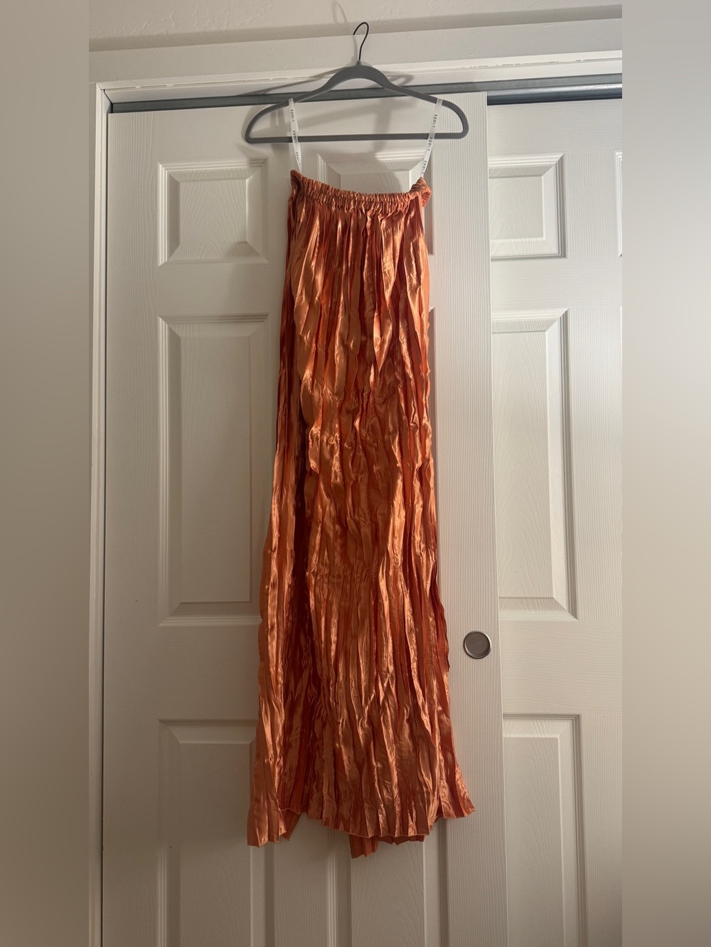 L’IDEE orange pleated strapless dress